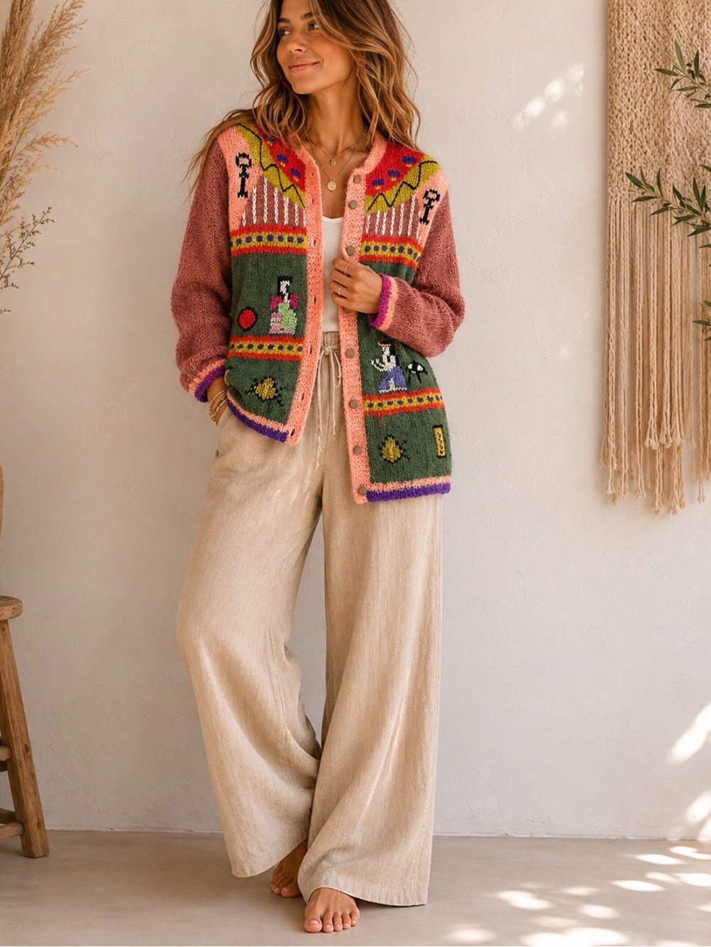 Bonomia Vintage 1980’s Patterned Knit handmade Cardigan Made in Italy